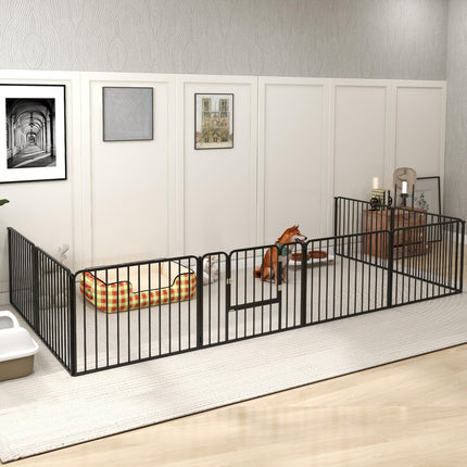 Heavy Duty 8-Panel Dog Pen 60cm High Small Dog Playpen Indoor Outdoor - Black