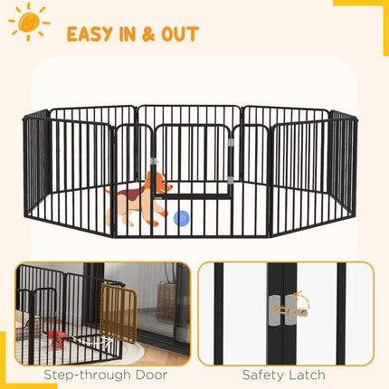 Heavy Duty 8-Panel Dog Pen 60cm High Small Dog Playpen Indoor Outdoor - Black