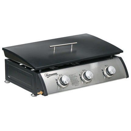 3 Burner Gas Plancha BBQ Grill with Lid - Black