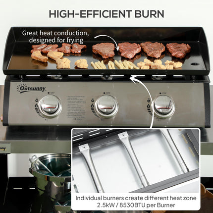 3 Burner Gas Plancha BBQ Grill with Lid - Black
