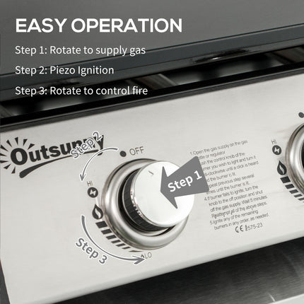 3 Burner Gas Plancha BBQ Grill with Lid - Black