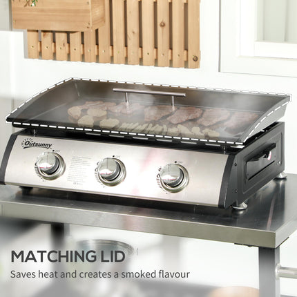 3 Burner Gas Plancha BBQ Grill with Lid - Black