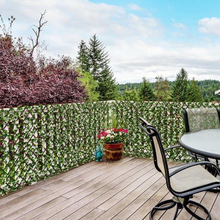 Set of 2 Expandable Faux Privacy Fence Panels with Artificial Eucalyptus Leaves 4m² Coverage - Green