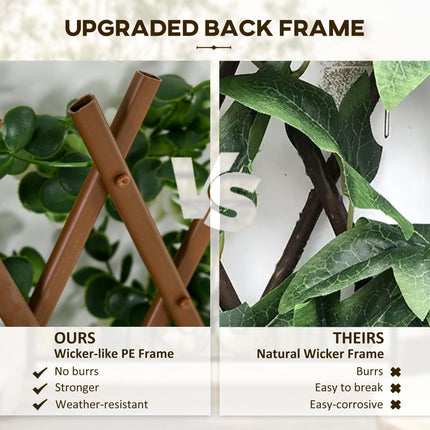 Set of 2 Expandable Faux Privacy Fence Panels with Artificial Eucalyptus Leaves 4m² Coverage - Green