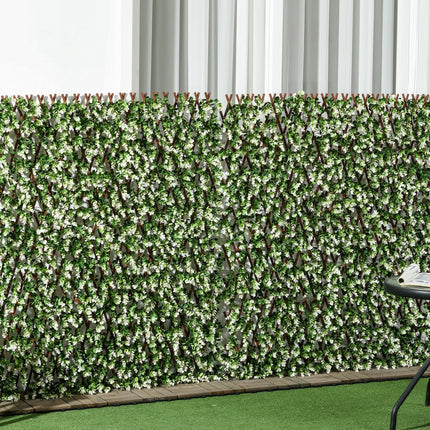 Set of 2 Expandable Faux Privacy Fence Panels with Artificial Eucalyptus Leaves 4m² Coverage - Green