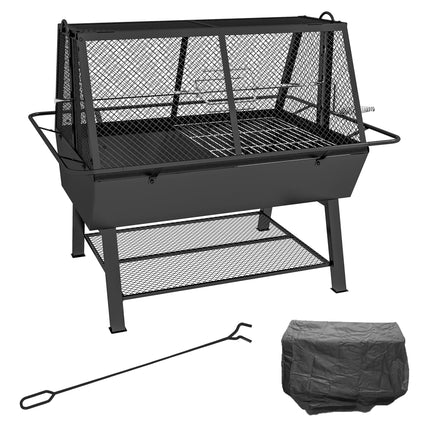 3-in-1 Charcoal Barbecue Grill with Rotisserie and Fire Pit - Black