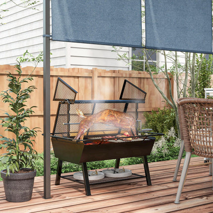 3-in-1 Charcoal Barbecue Grill with Rotisserie and Fire Pit - Black