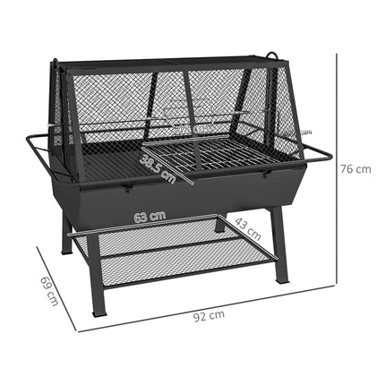 3-in-1 Charcoal Barbecue Grill with Rotisserie and Fire Pit - Black