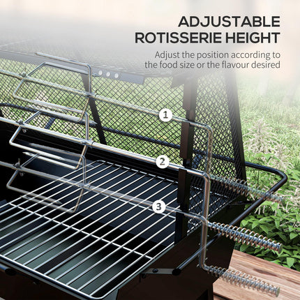 3-in-1 Charcoal Barbecue Grill with Rotisserie and Fire Pit - Black