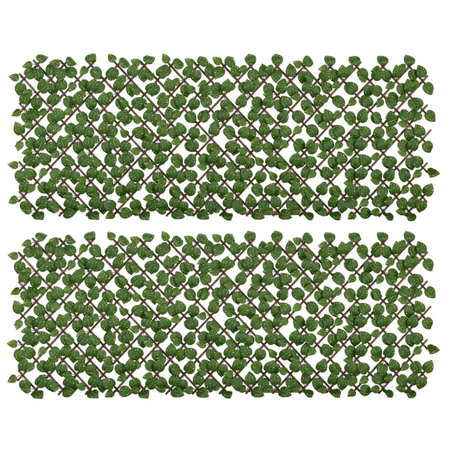 Set of 2 Expandable Artificial Trellis Hedges – Realistic Leaf Privacy Screen, 2 x 1 m