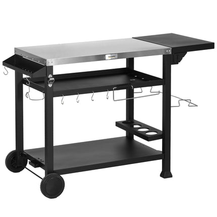 Multi-Feature BBQ Grill Table with Stainless Steel Top - Black