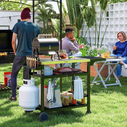 Multi-Feature BBQ Grill Table with Stainless Steel Top - Black