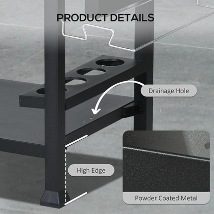 Multi-Feature BBQ Grill Table with Stainless Steel Top - Black