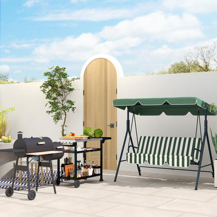 Multi-Feature BBQ Grill Table with Stainless Steel Top - Black