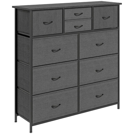 10 Drawer Bedroom Chest with Foldable Fabric Drawers and Steel Frame - Black