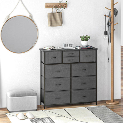 10 Drawer Bedroom Chest with Foldable Fabric Drawers and Steel Frame - Black