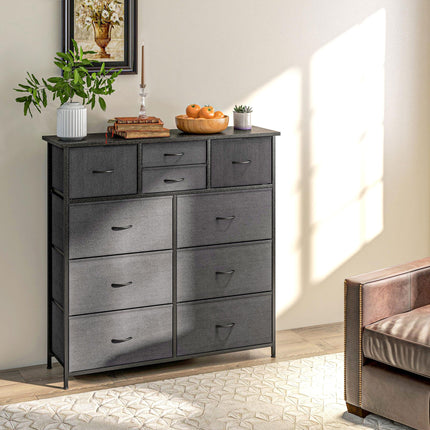 10 Drawer Bedroom Chest with Foldable Fabric Drawers and Steel Frame - Black
