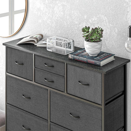 10 Drawer Bedroom Chest with Foldable Fabric Drawers and Steel Frame - Black