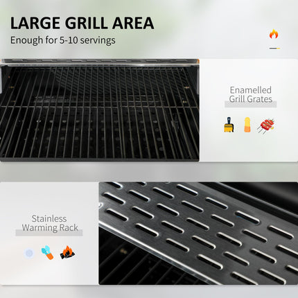 Adjustable Charcoal Pan BBQ Grill with Thermometer and Warming Rack - Black