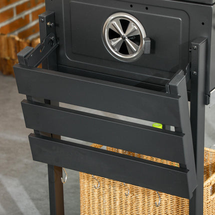 Adjustable Charcoal Pan BBQ Grill with Thermometer and Warming Rack - Black