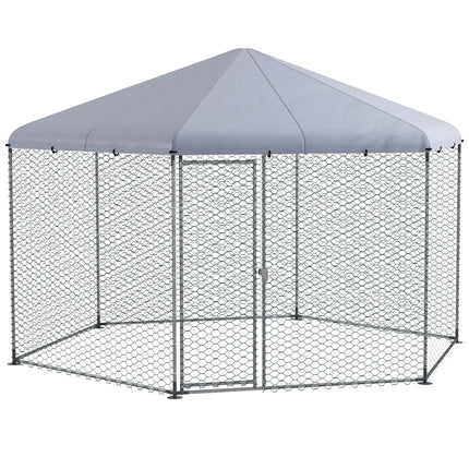 4 x 3.5 x 2.6m Outdoor Chicken Coop for 10-15 Chickens, Hens, Rabbits & Ducks - Silver Tone