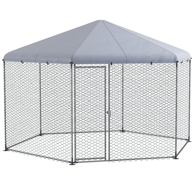 4 x 3.5 x 2.6m Outdoor Chicken Coop for 10-15 Chickens, Hens, Rabbits & Ducks - Silver Tone