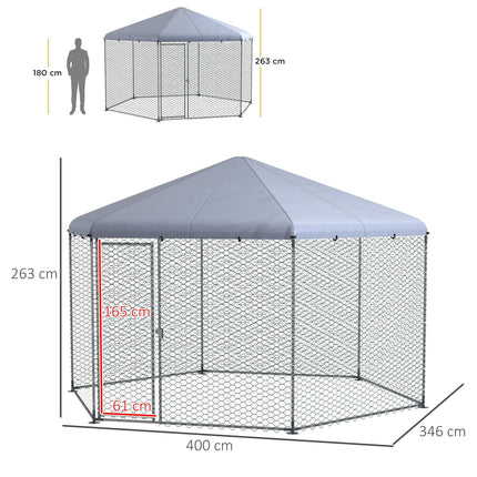 4 x 3.5 x 2.6m Outdoor Chicken Coop for 10-15 Chickens, Hens, Rabbits & Ducks - Silver Tone