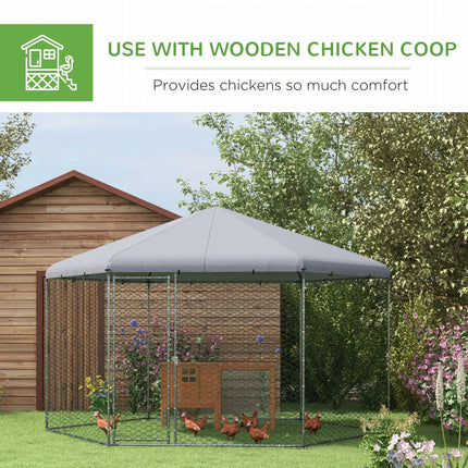 4 x 3.5 x 2.6m Outdoor Chicken Coop for 10-15 Chickens, Hens, Rabbits & Ducks - Silver Tone