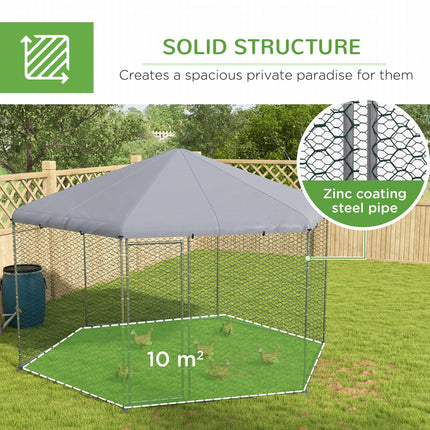 4 x 3.5 x 2.6m Outdoor Chicken Coop for 10-15 Chickens, Hens, Rabbits & Ducks - Silver Tone