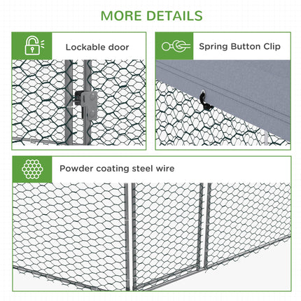4 x 3.5 x 2.6m Outdoor Chicken Coop for 10-15 Chickens, Hens, Rabbits & Ducks - Silver Tone