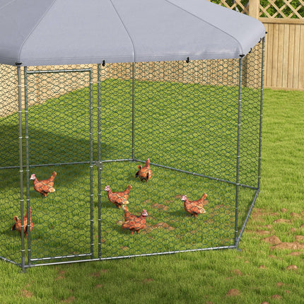 4 x 3.5 x 2.6m Outdoor Chicken Coop for 10-15 Chickens, Hens, Rabbits & Ducks - Silver Tone