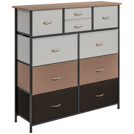 10 Drawer Bedroom Chest of Drawers with Foldable Fabric Drawers and Steel Frame - Multicolour