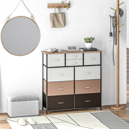 10 Drawer Bedroom Chest of Drawers with Foldable Fabric Drawers and Steel Frame - Multicolour