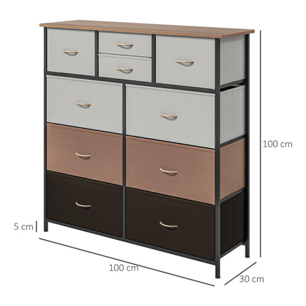 10 Drawer Bedroom Chest of Drawers with Foldable Fabric Drawers and Steel Frame - Multicolour