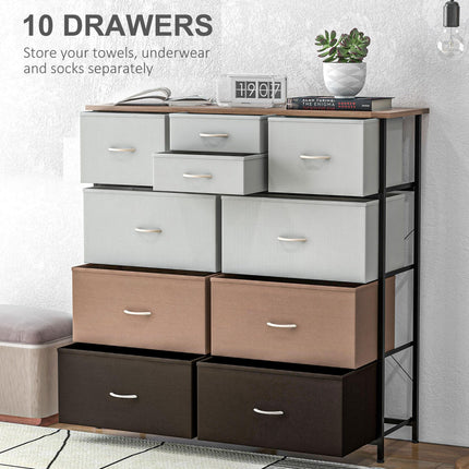 10 Drawer Bedroom Chest of Drawers with Foldable Fabric Drawers and Steel Frame - Multicolour