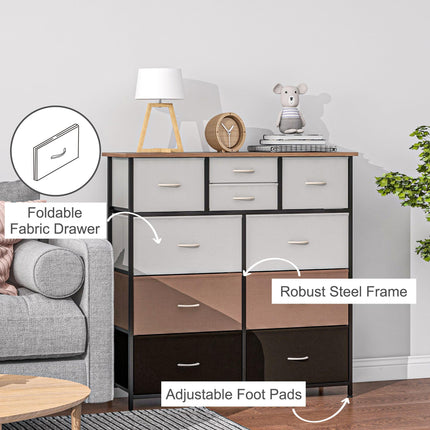 10 Drawer Bedroom Chest of Drawers with Foldable Fabric Drawers and Steel Frame - Multicolour