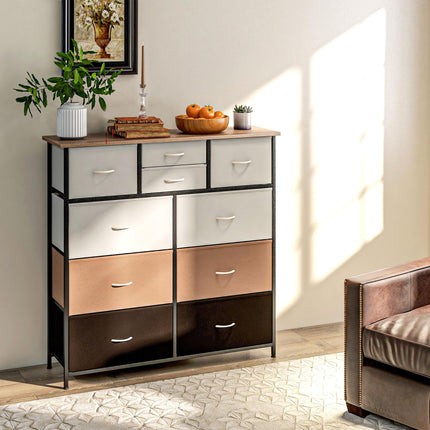 10 Drawer Bedroom Chest of Drawers with Foldable Fabric Drawers and Steel Frame - Multicolour