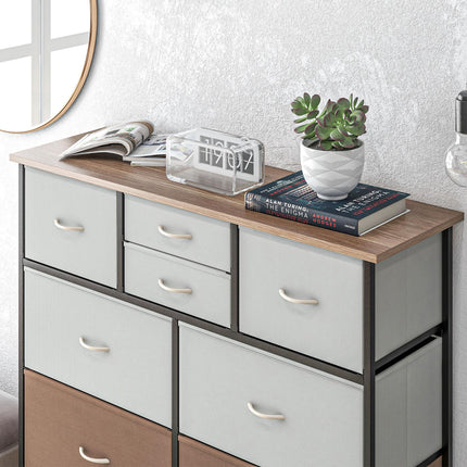 10 Drawer Bedroom Chest of Drawers with Foldable Fabric Drawers and Steel Frame - Multicolour