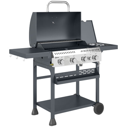 Galvanised Steel 4+1 Gas Burner BBQ Grill Trolley - Black