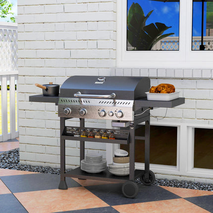 Galvanised Steel 4+1 Gas Burner BBQ Grill Trolley - Black