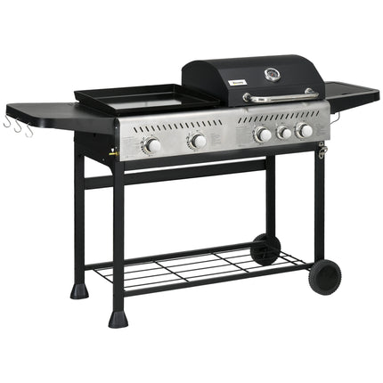 15 kW Gas BBQ Grill and Plancha with Side Burner - Black