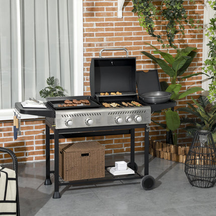 15 kW Gas BBQ Grill and Plancha with Side Burner - Black