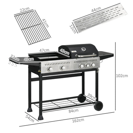 15 kW Gas BBQ Grill and Plancha with Side Burner - Black