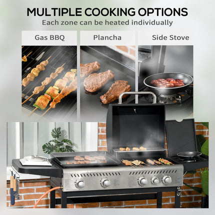 15 kW Gas BBQ Grill and Plancha with Side Burner - Black