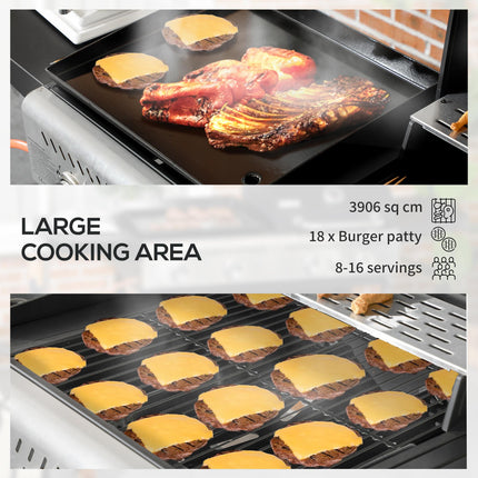 15 kW Gas BBQ Grill and Plancha with Side Burner - Black