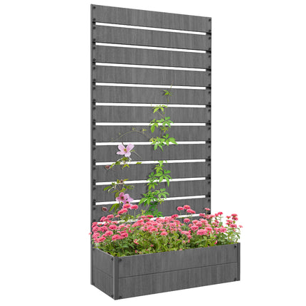 Raised Garden Bed with Trellis for Climbing Plants and Drainage Gap - Dark Grey