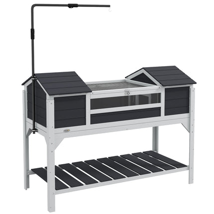 Wooden Tortoise Enclosure with Dual Houses, Adjustable Lamp Holder, Storage Shelf & Openable Lid - Grey