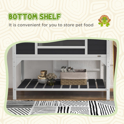 Wooden Tortoise Enclosure with Dual Houses, Adjustable Lamp Holder, Storage Shelf & Openable Lid - Grey