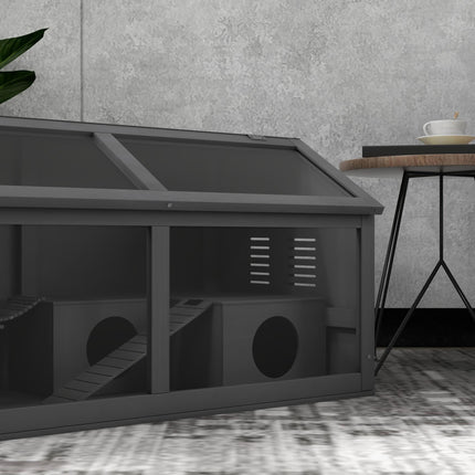Wooden Hamster Cage with Suspension Bridge, Hut & Openable Top for Small Animals 85x45x44cm - Grey