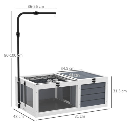 Adjustable Lamp Tortoise Table with Wooden House, Pull-out Trays & Openable Lids - Grey